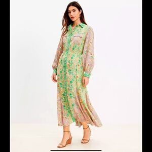 NWT LOFT Floral Godet Pocket Shirtdress Size Small